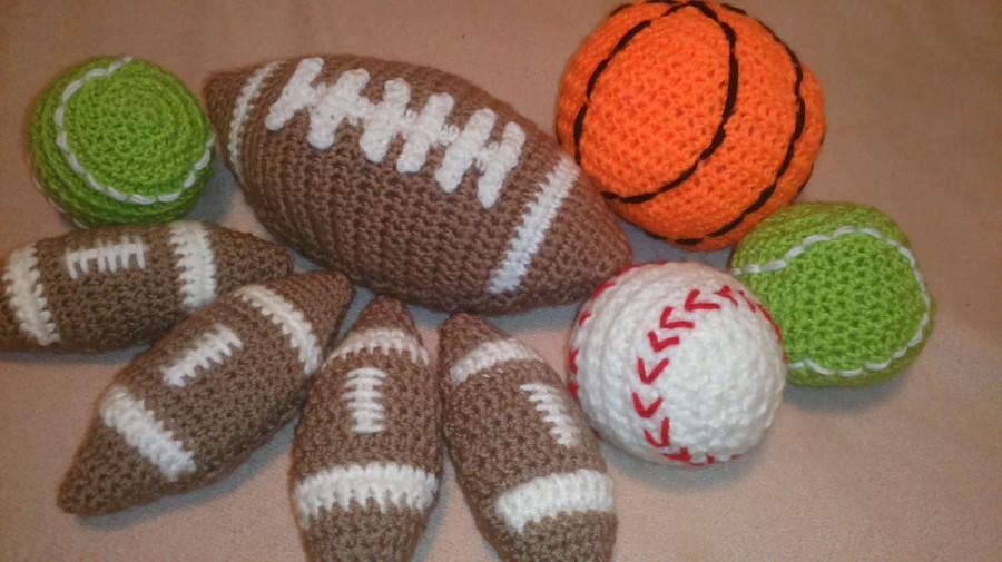 Hochzeit - Crochet Football Crochet Baseball Sport Mini Soft Ball Basketball Tennisball Set for Baby Handmade Stuffed Toy Knitted Gift For Boy Girl