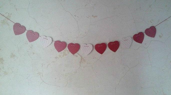 Wedding - Banner of Hearts.... Red and Love...11 Hearts long