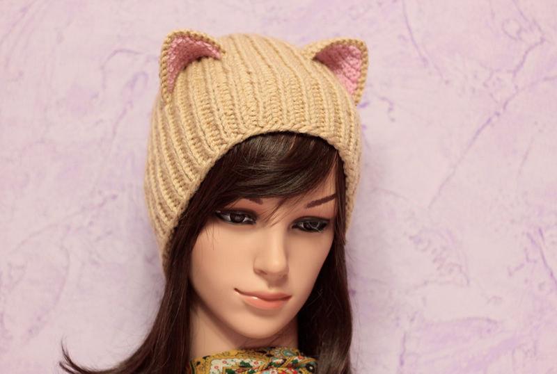 Свадьба - Crochet Cat Ears Hat, Cat Ears Beanie, Beige Cat Beanie, Chunky Cat Hat, Winter Accessories, Holiday Fashion, Winter Hat