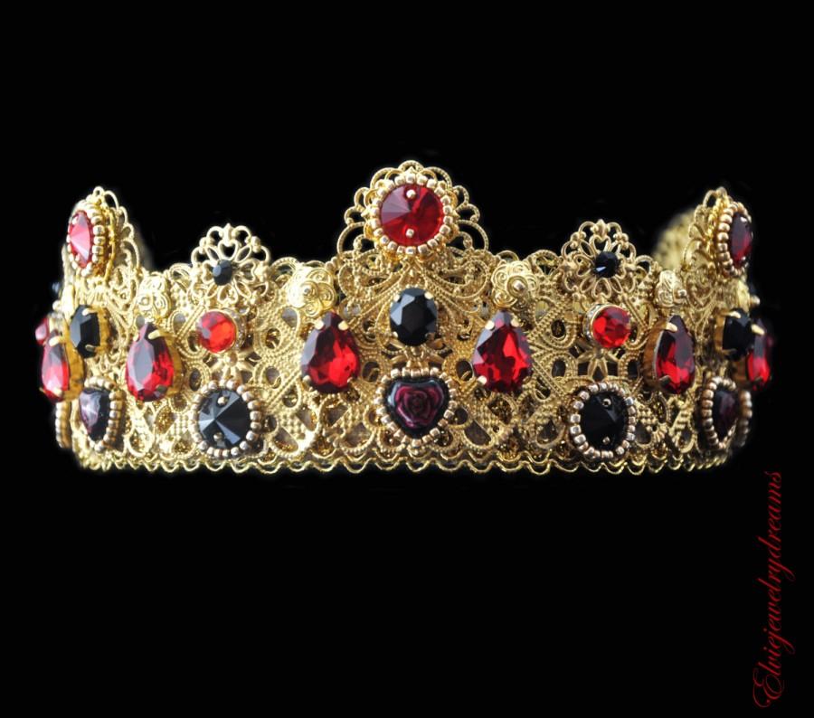 Wedding - Deep Red Wedding Crown Renaissance Tiara, Medieval Crown, Custom Wedding Tiara, Bridal Crown, Renaissance Jewelry, Design Your Own Tiara