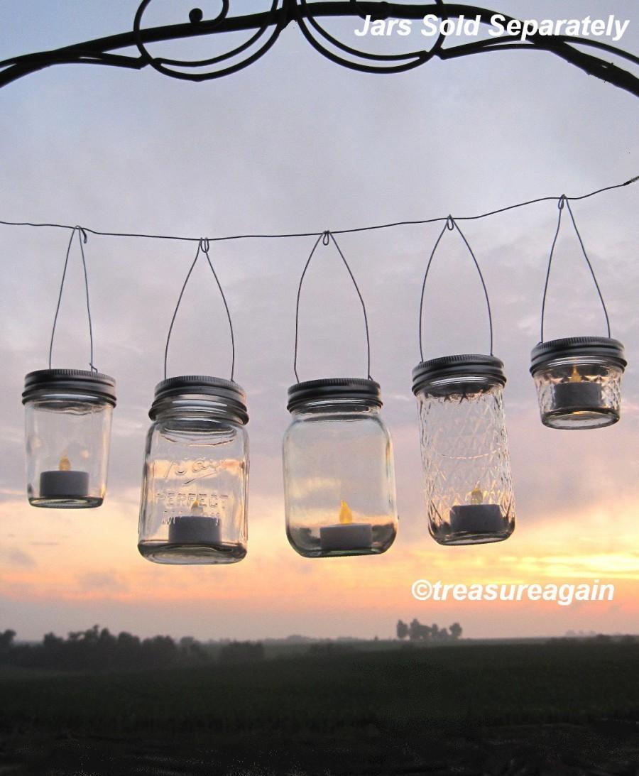 Hochzeit - Easy Hang Jar Lids DIY Wedding Hanging Candles or Flowers, Hangers only, No Jars