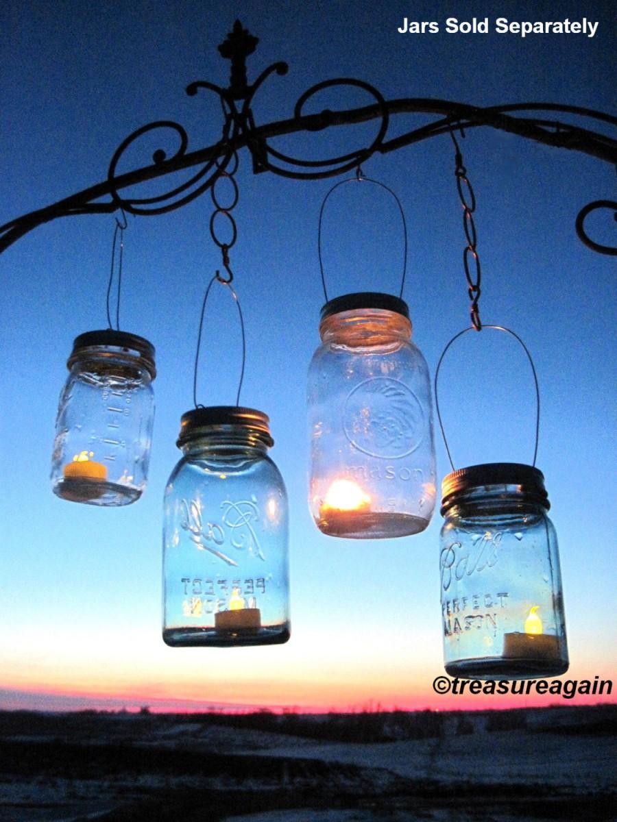 wedding garden outdoor Hanging Mason Jar Lids Set of 2 Lantern Tea Light L 