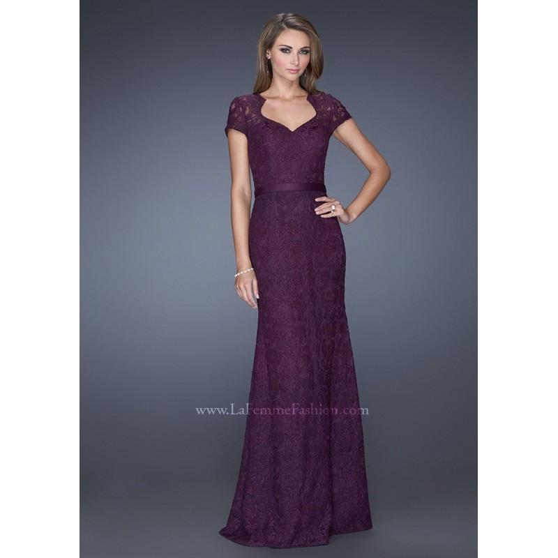Hochzeit - La Femme 20464 Short Sleeve Belted Lace Evening Gown Website Special - 2017 Spring Trends Dresses