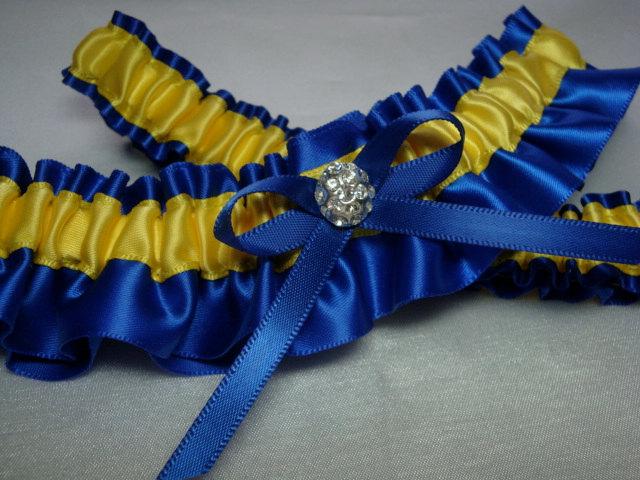 زفاف - Royal Blue and Yellow Satin Garter Set