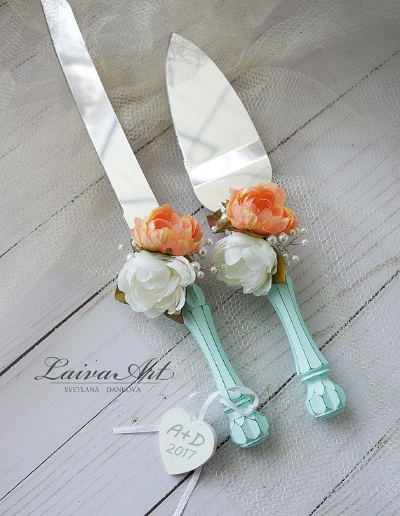 Wedding - Wedding Cake Server Set & Knife Cake Cutting Set Wedding Cake Knife Set Mint Wedding Cake Servers Wedding Cake Cutter Cake Decoration