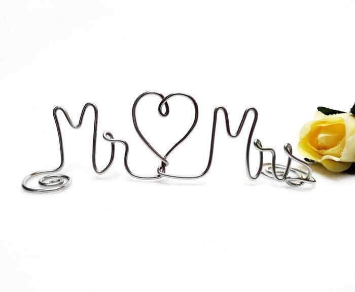 Mariage - Wedding Cake Topper- Mr & Mrs Heart - Silver, Gold, Brown, Black, Red, Copper