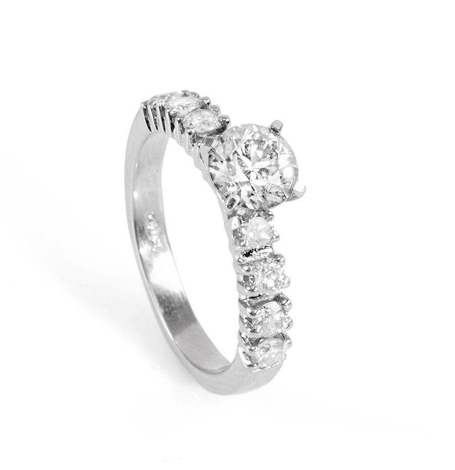 Mariage - Unique engagement Diamond Ring 0.86 Carats  14K White Diamond Ring, Engagement Ring, White Gold Ring, Size 7