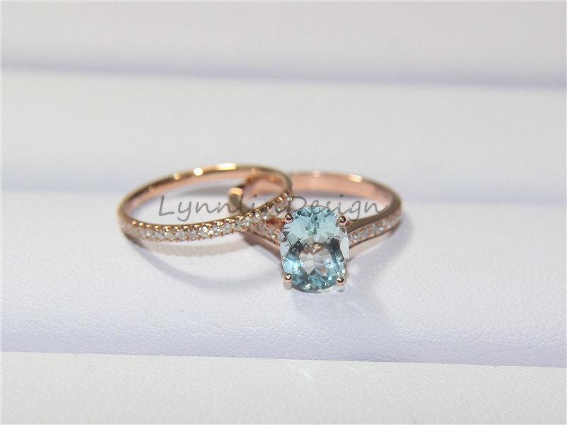 زفاف - Aquamarine Bridal Set 7X9MM Aquamarine Engagement Ring Diamond Wedding Ring Anniversary Ring Birthstone Stack Diamond Band Wedding band