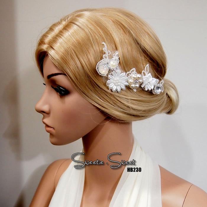 زفاف - Bridal Head piece, Bridal Hair Comb, Wedding Hair Comb, bridal Fascinator, Bridal Hair Clip, Wedding Fascinator, Ivory lace flower HB230