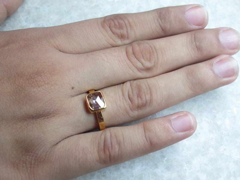 Hochzeit - Champagne Brown Rose Cut Diamond Ring, Sparkling Cushion Shape Diamond Engagement Ring