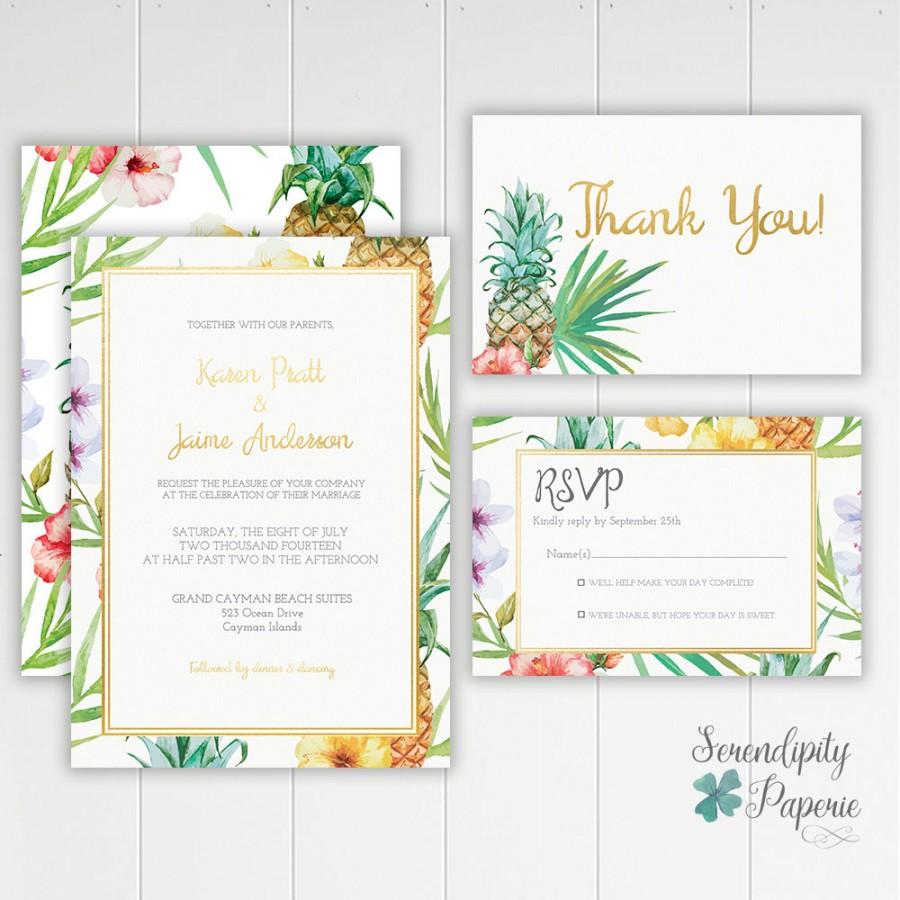 Hochzeit - Pineapple Tropical Wedding Invitation Printable Stationery Set