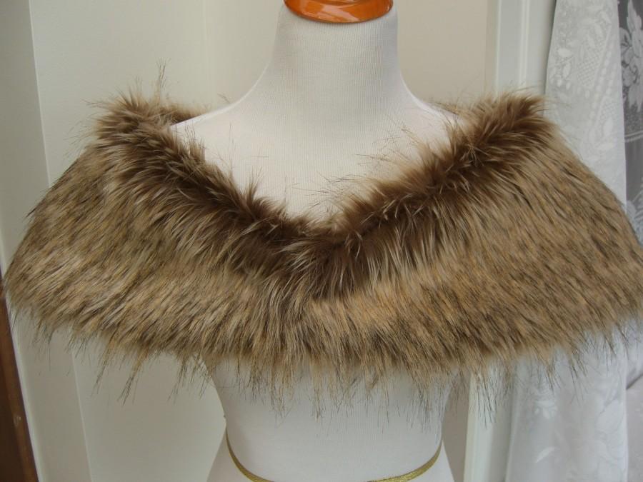 Wedding - Faux Fur Shrug, Desert Fox Gold Faux Fur Shawl, Fur Stole, Wedding Shoulder Wrap