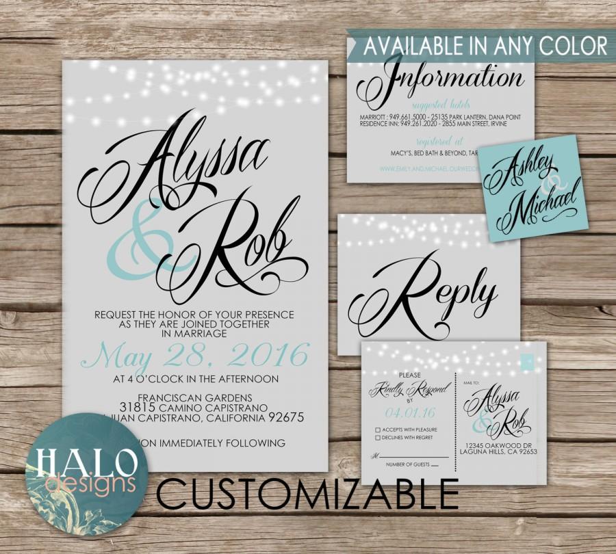 Hochzeit - Classic Wedding Invitations Grey - Invitation, RSVP postcard, Info card, Printable