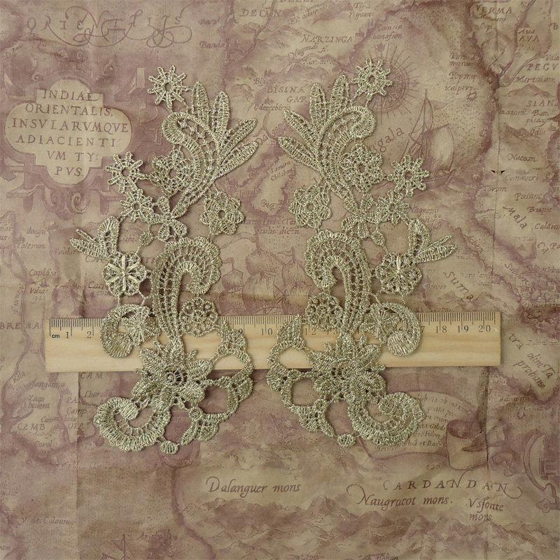 Mariage - A pair of embroidery flower applique patches trim for wedding dress 39F14  7J12