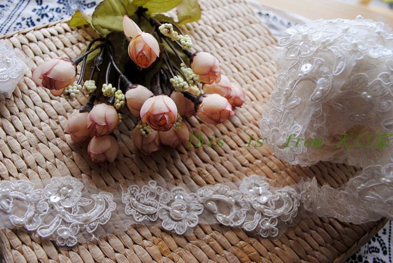 زفاف - 32 inches Ivory Pearl beaded embroidery sequined lace for wedding dress shoes decor  81F44 SKU: 7J12