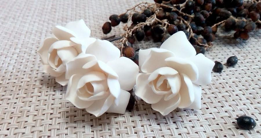 Свадьба - White gardenia hair flower - white Gardenia Hair Clip - gardenia Hair pin - white Bridal Hair Flowers - gardenia - Wedding Hair - set 