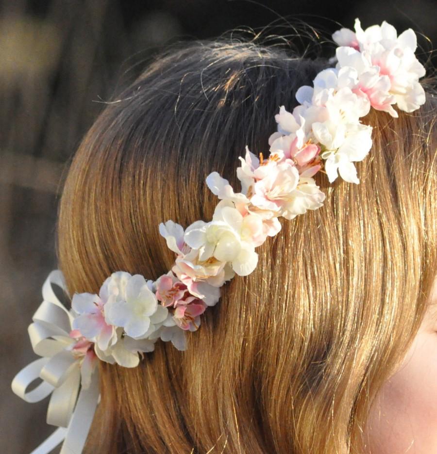 Hochzeit - Wedding Flowers, Cherry Blossom silk flower hair wreath.