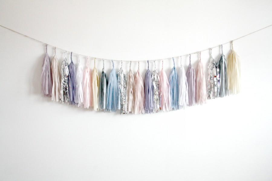Mariage - Rose Quartz and Serenity Tassel Garland - Blush and Silver Wedding Decor, Nude and Neutral Shabby Chic, Winter Onederland Party Decorations