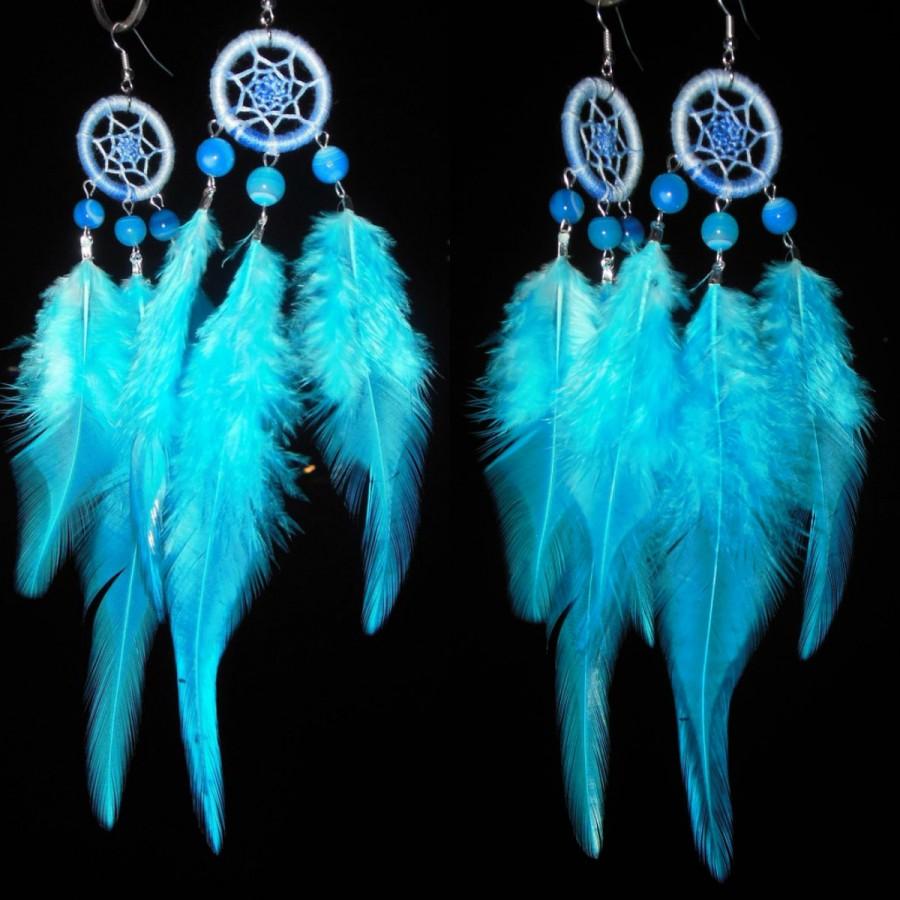 Hochzeit - New Dreamcatcher Earrings Mini Dream catcher Blue