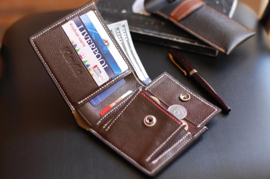 زفاف - Brown mens wallet with coin pocket Leather mens wallet Brown wallet Brown leather wallets Billfold Leather coin purse Free shipping 2