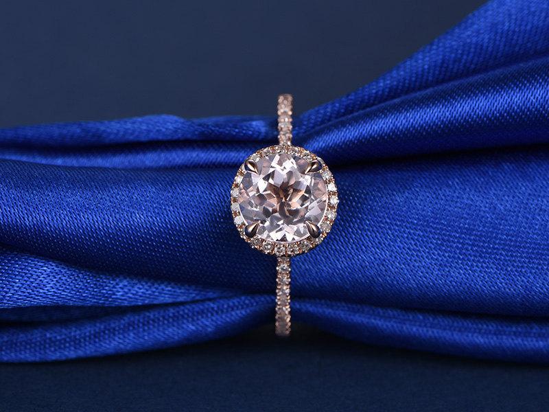 زفاف - Morganite Engagement ring,14k Rose gold,7mm Round Stone,Bridal ring,Personalized for her/him,Custom ring