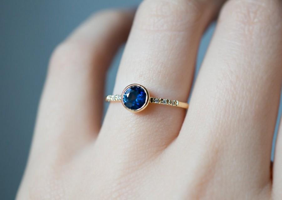 زفاف - Deep Blue Sapphire Engagement Ring  