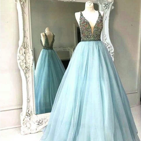 Mariage - Modern A Line Prom Dress - V Neck Sleeveless Floor Length Backless with Beading from Dressywomen