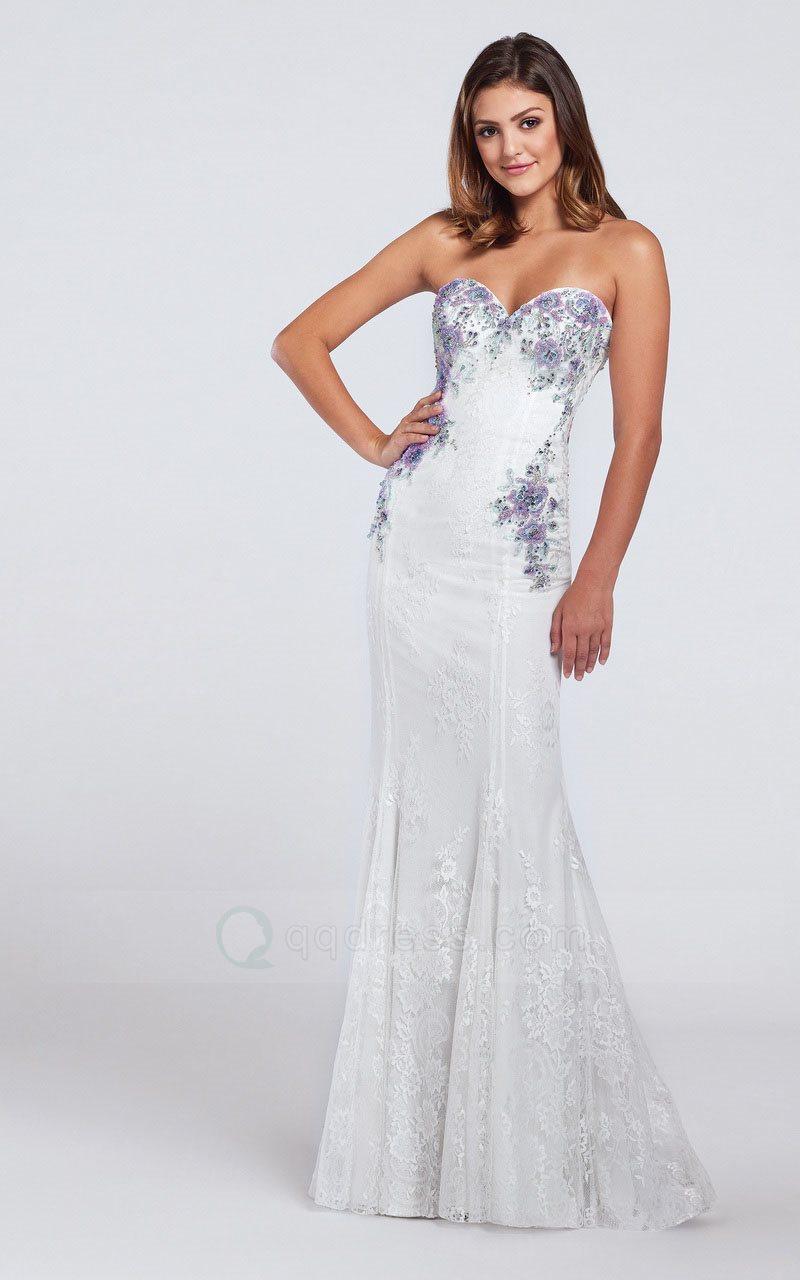 Hochzeit - Sheath Strapless Sweetheart Beading Embroidery Appliques Open Lace Up Back Prom Dress