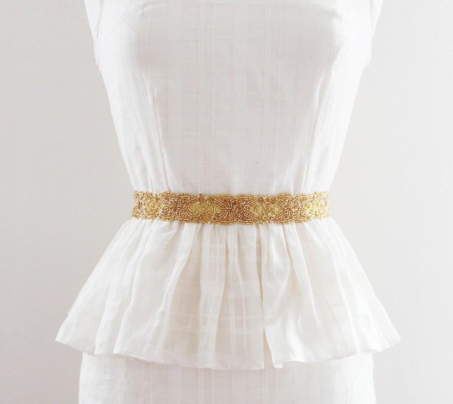 زفاف - ALICE GOLD - Beaded Bridal Sash in Gold, Wedding Belt
