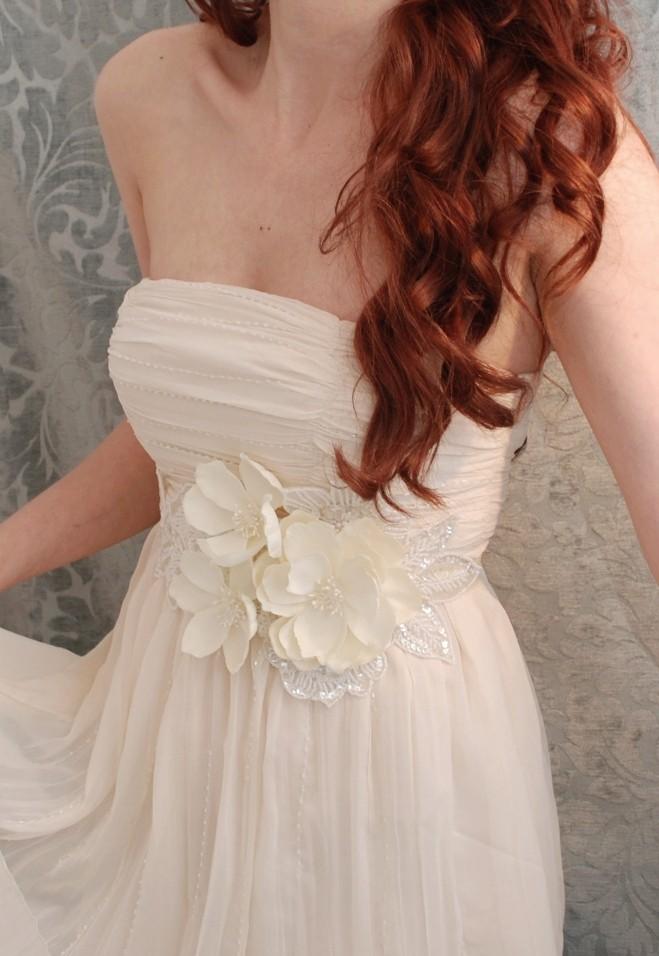 Wedding - Bridal gown belt, floral dress sash, wedding belt, bridal accessory, whimsical wedding, bridal gown sash, ivory wedding accessories