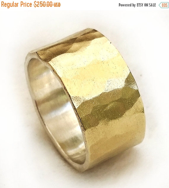 Wedding - SALE Shiny semi-wide women's wedding ring, dramatic and elegant ring, hammered gold texture, handmade gold ring for her, semi- wide women's