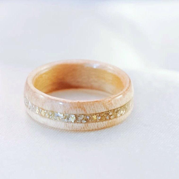 Wood Ring - Wooden Wedding Band - Gold 