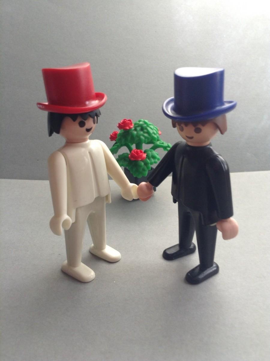 Mariage - 1974 Groom and Groom, Playmobil Geobra, wedding cake topper, original, same sex marraige, gay pride, collectible, Greece