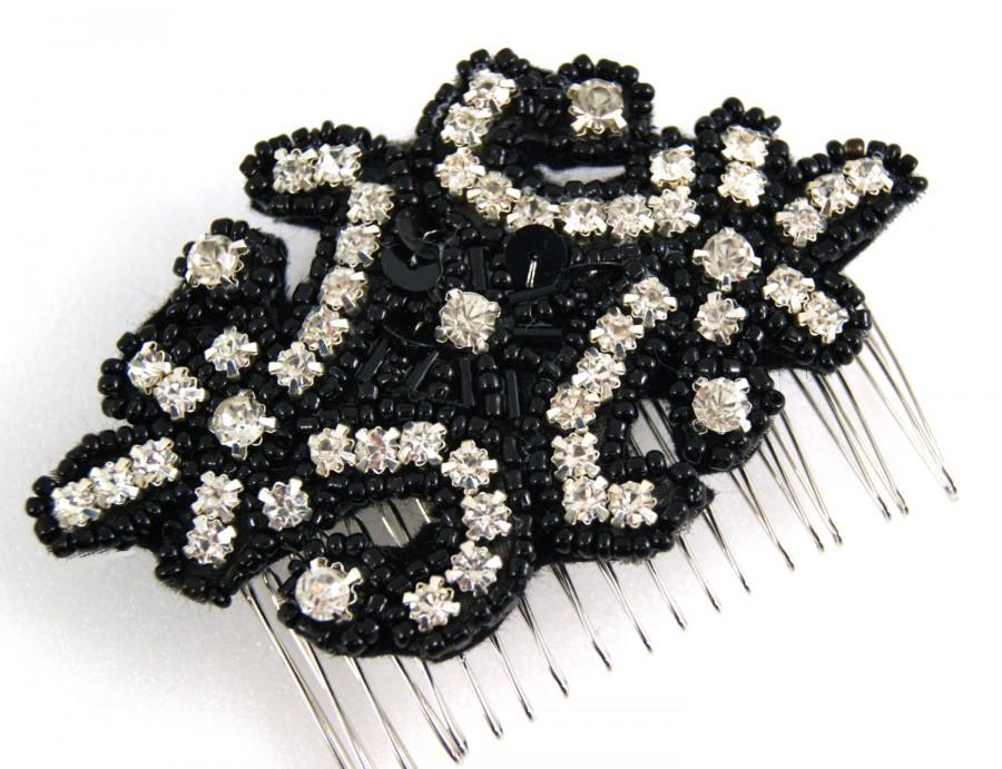 زفاف - Black and crystal monochrome hair comb - Art Deco Gatsby inspired
