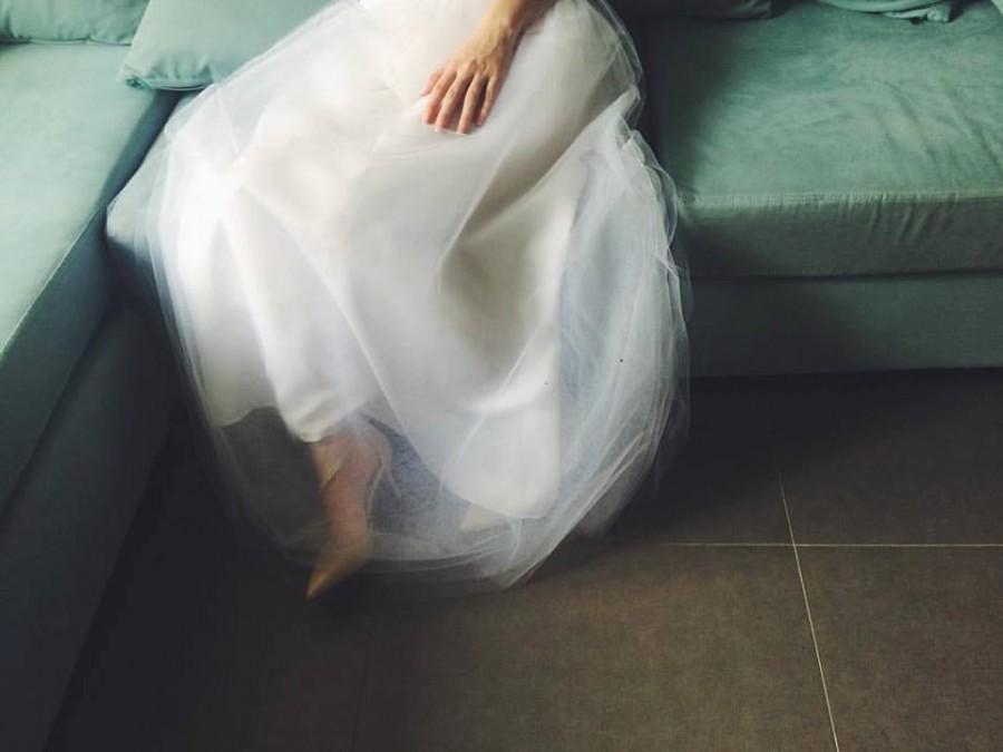 زفاف - Long tulle Wedding dress / white Floor length strapless wedding gown - made to order