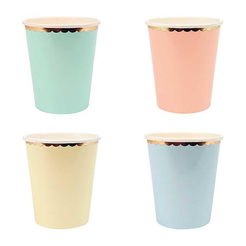 Hochzeit - Meri Meri Pastel Paper Cup (8) Peach Powder Blue Mint Yellow, Gold Foil Party Supplies Drinking Cups Toot Sweet