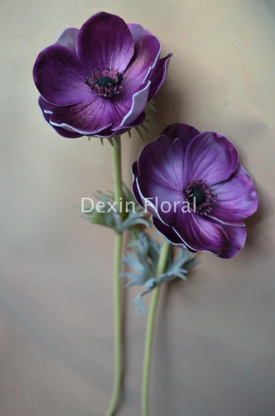 زفاف - Natural Real Touch Dark Purple Artificial Silk Anemones Single Stem for Wedding Bridal Bouquets, Centerpieces, Decorative Flowers