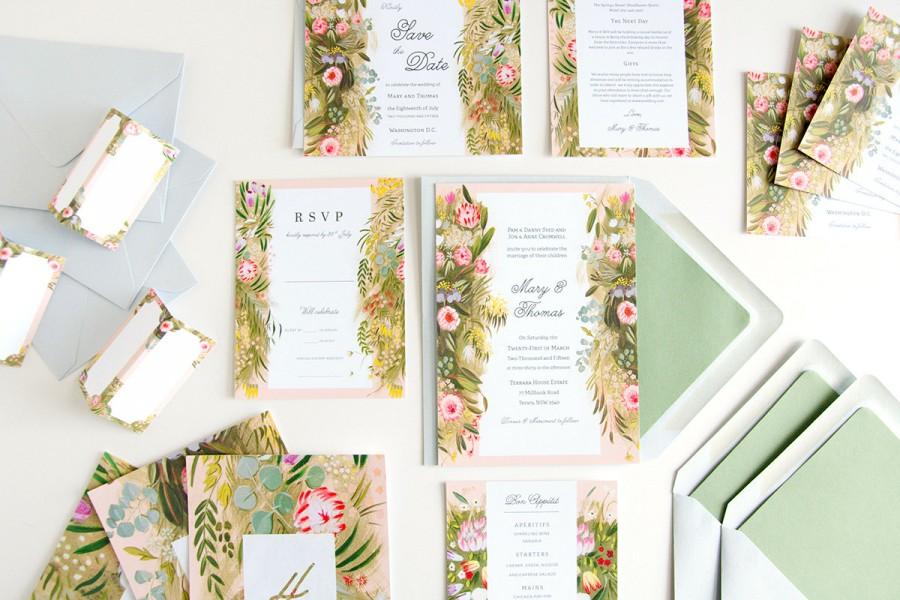 Wedding - Outback, Hand-Painted Protea Flowers Wedding Stationery — Save the Date, Invitation, Menu, RSVP, Place Card, Table Number, Thank You Card