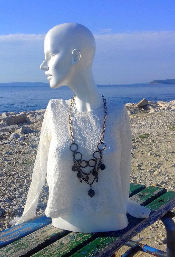 زفاف - Unique gift for woman, brass necklace, multistrand necklace, charm necklace, chain necklace, handmade, best friends gift, recycled necklace,