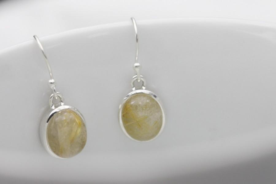 Hochzeit - Golden rutile earrings, Gold Rutile dangle Earrings. bridesmaid jewelry. Elegant Gifts For Her, golden color,
