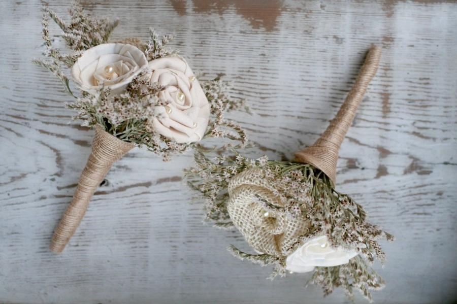 Hochzeit - Rustic Burlap Toss Bouquet // Mini Bouquet, Natural Bridal Flowers, Sola Wood Rose, Burlap Flower, Rustic Flowers, Bridal Flowers, Wedding