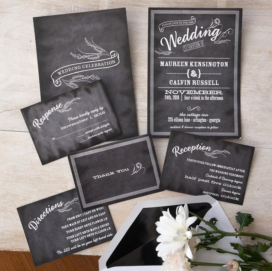 Mariage - Chalkboard Wedding Invitation Set - Modern Wedding Invite - Rustic Wedding Invite - Vintage Digital Wedding Invitation Suite - AV2339