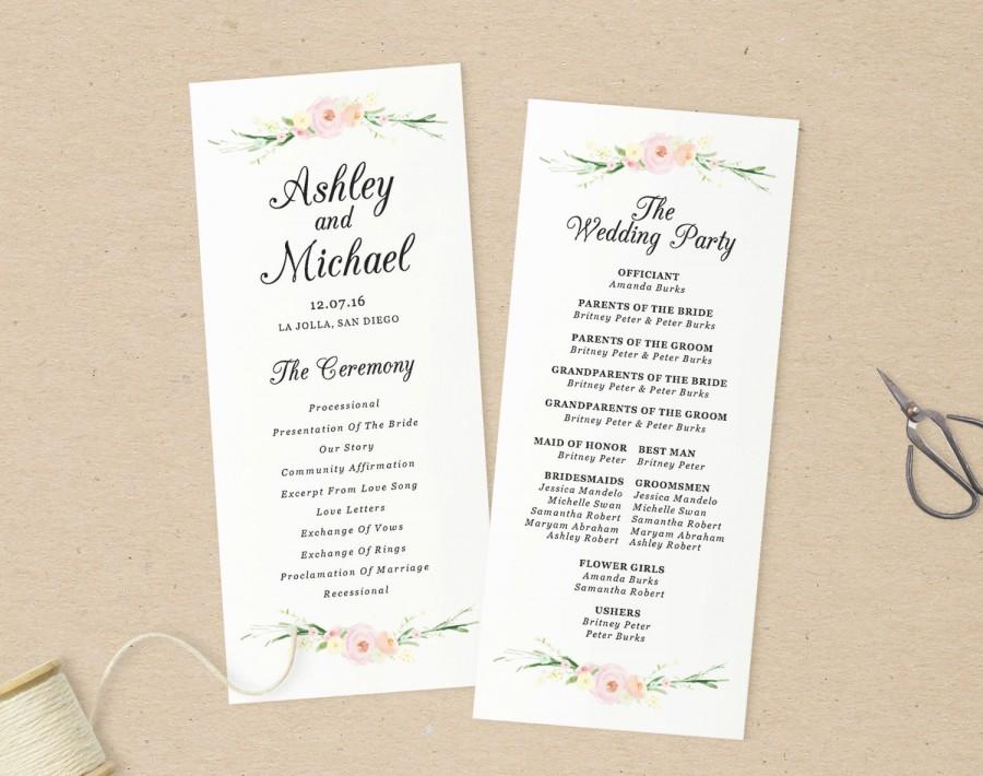 Wedding - Printable Wedding Programs Template,Printable Programs, Instant Download, Editable Artwork and Text Colour, Edit in Word or Pages