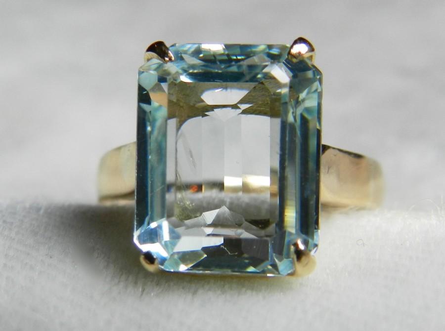 Mariage - Aquamarine Ring 5.10 Carat Aquamarine Engagement Ring Vintage Aquamarine Ring 18k Rose gold ring