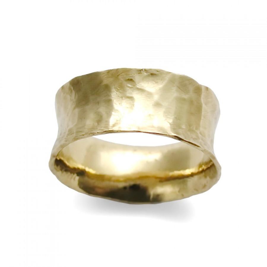 زفاف - Hammered gold wedding band, Vintage band, men woman wedding ring, wide comfortable ring, rustic gold ring, 14K gold, Organic wedding band