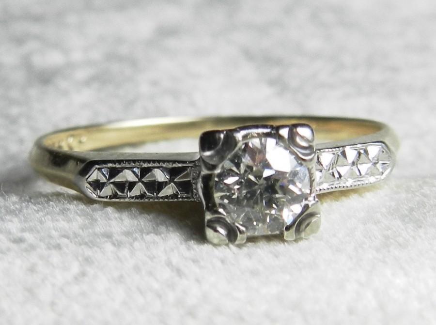 زفاف - Diamond Engagement Ring Antique Old European Cut Diamond 0.25ct Art Deco Platinum and 14k gold setting Art Deco Engagement Ring