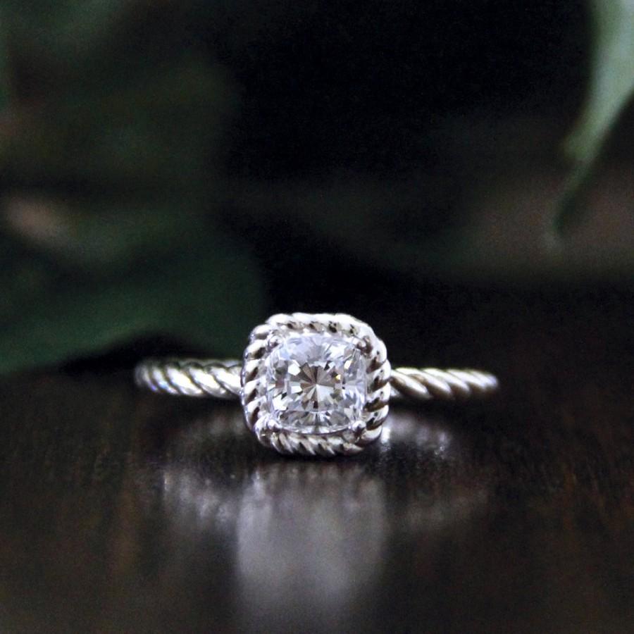 زفاف - 0.80 ct Solitaire Engagement Ring-Cushion Cut Diamond Simulants-Bridal Ring-Wedding Ring-Promise Ring-Solid Sterling Silver [7451]