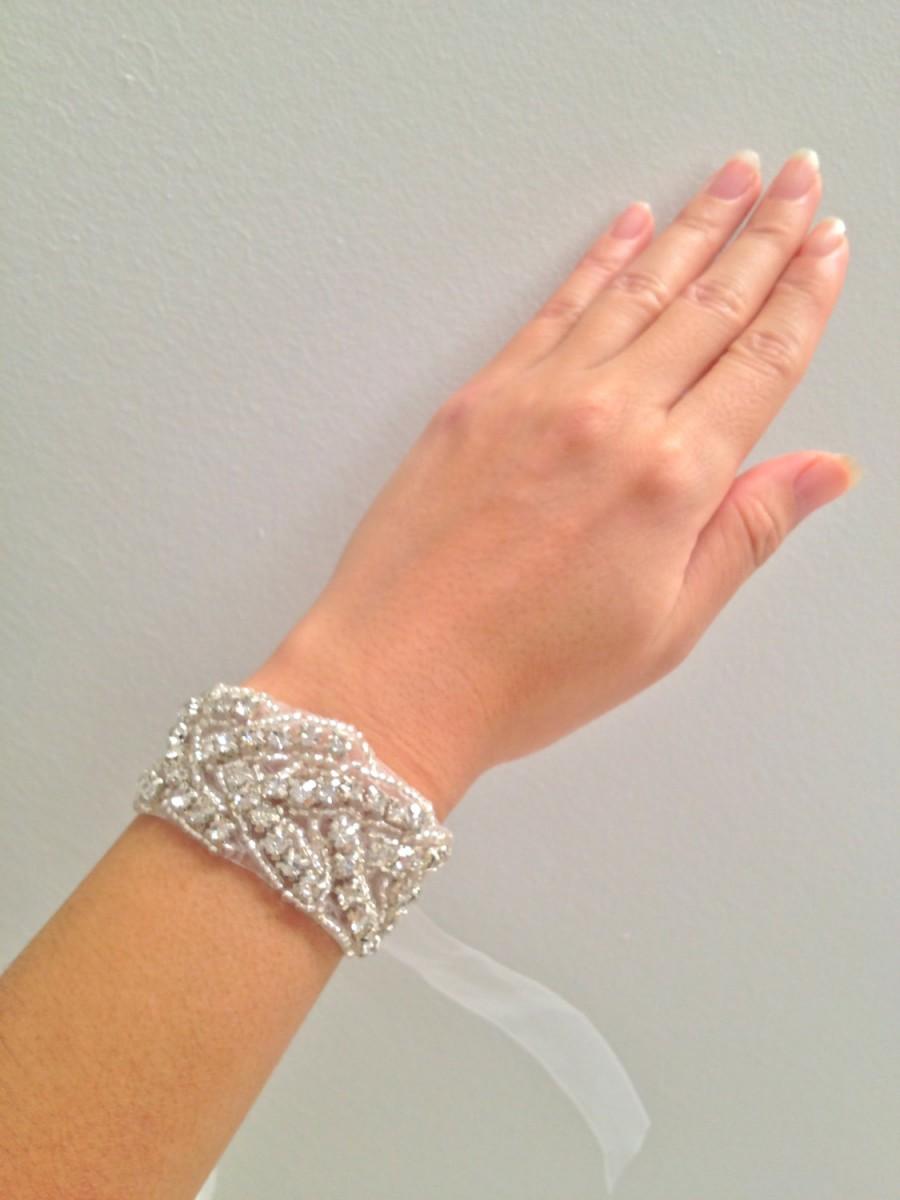 زفاف - SALE Crystal bracelet, Bridal bracelet, Bridesmaid gift, bridesmaid bracelet, beaded crystal cuff - DEANNA - ships in 1 week