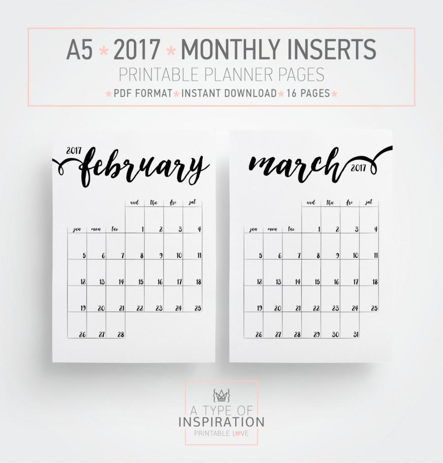 Mariage - 2017 Printable Planner pages, A5 Planner, To do, Month at a glance, Year overview, Minimal planner pages, Instant download, Black and white
