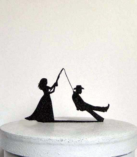 Wedding - Funny and Unique Wedding Cake Topper - Bride fishing Groom! Fishing wedding cake topper, bride and groom fishing topper